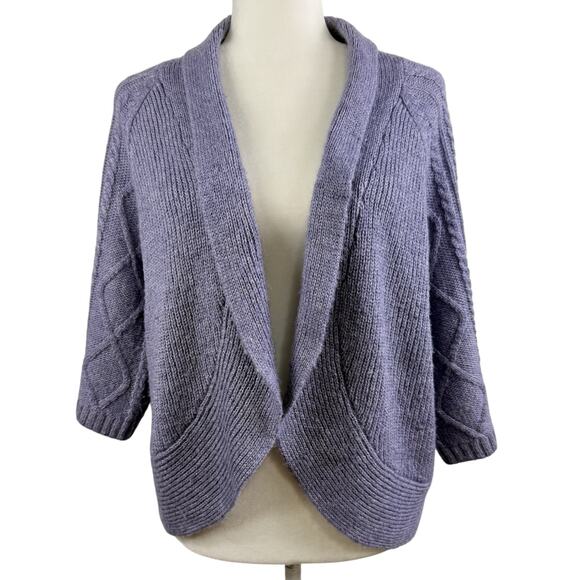 Chico's Purple Cardigan Sweater Large (12) Cable Knit 3/4 Sleeves Mohair Wool - Picture 1 of 12